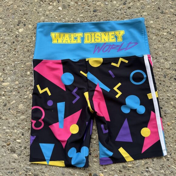 Disney Bike Shorts Womens XS Black Blue Walt Disney World 90s Print Mickey Mouse - Picture 8 of 10